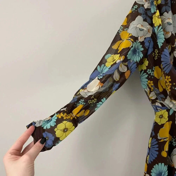 Zara Multicolor Floral Long Sleeve Retro Inspired Dress Size Medium - Picture 6 of 7